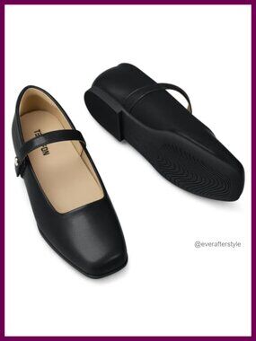 Mary Jane Ballet Flats Square Toe Dress Shoes Hook & Loop